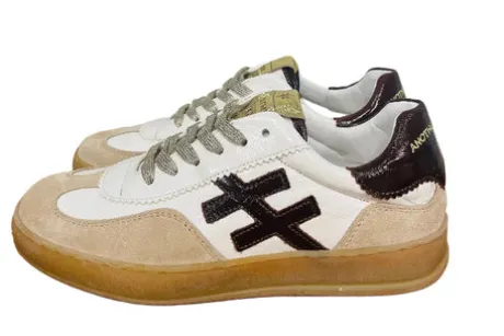 Another Trend Beige and Maroon Patent Trainer|A032T493