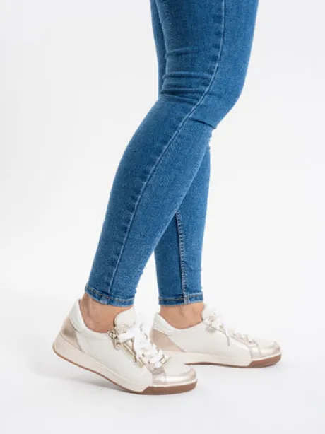 Ara Beige and Gold Trainer|123443263