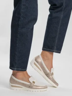 Ara Beige and Gold Wide Fit Comfort Loafer|125063005