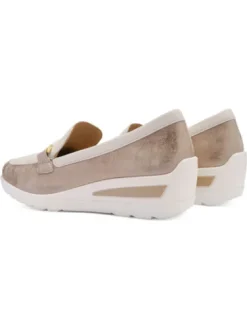 Ara Beige and Gold Wide Fit Comfort Loafer|125063005