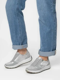 Ara Metallic Silver and White Wide Fit Trainer|122511220