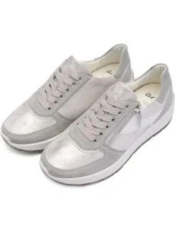 Ara Metallic Silver and White Wide Fit Trainer|122511220