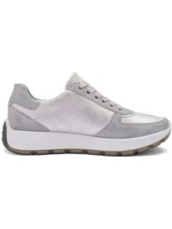 Ara Metallic Silver and White Wide Fit Trainer|122511220