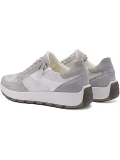 Ara Metallic Silver and White Wide Fit Trainer|122511220