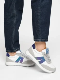 Ara White and Blue Wide Fit Trainer|122970207