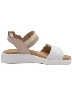 Ara White and taupe Wide Fit Sandal|122140604