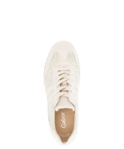 Gabor Beige Leather and Raffia Trainer|8330042