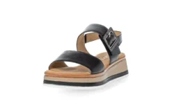 Gabor Black Wedge Strap Sandal|8274457B