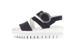 Gabor Navy Suede Wedge Sandal|8462716