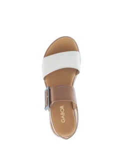 Gabor White and Tan Strap Sandal|8274452