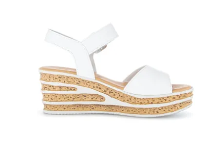 Gabor White leather Wedge Sandal|8465121