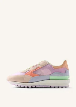 Gioseppo Leather and Mesh Pink, Lilac and Orange Trainer|78044