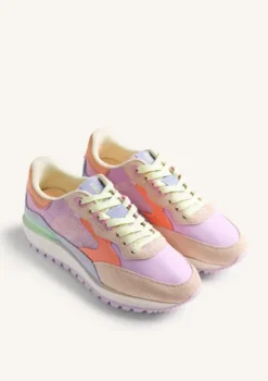Gioseppo Leather and Mesh Pink, Lilac and Orange Trainer|78044