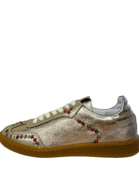 Meline Gold Leather with Studs Trainer|529R152GD