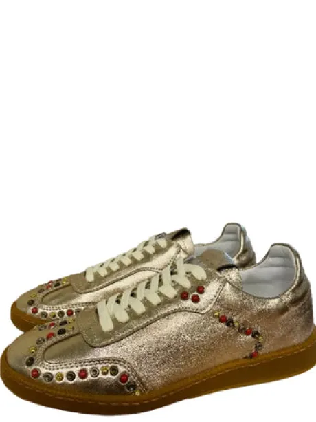 Meline Gold Leather with Studs Trainer|529R152GD