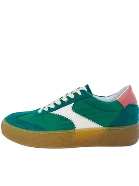 Meline Green Fabric and Suede trainer|5SN11568