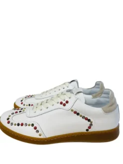 Meline White Leather with Studs Trainer|529R14882