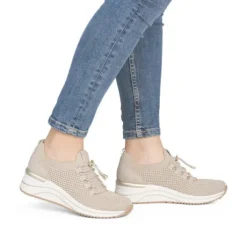 Remonte Beige Wide Fit Mini Wedge Trainer|D0T1860