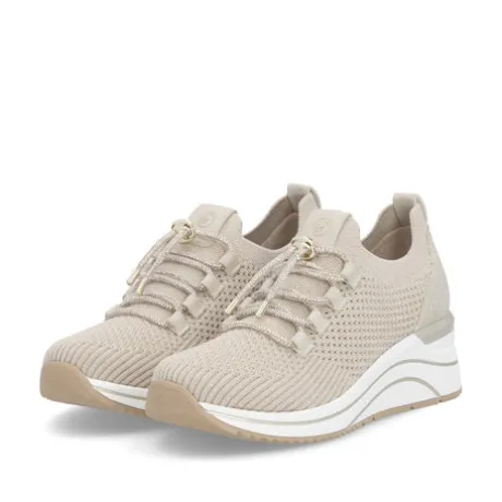 Remonte Beige Wide Fit Mini Wedge Trainer|D0T1860