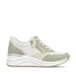 Remonte White and Sage Wide Fit Wedge Trainer|D0T0182