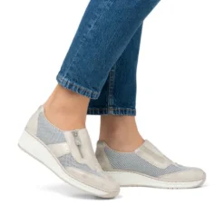 Rieker Beige & White Comfort Mini Wedge Slip On|4876060W