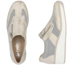 Rieker Beige & White Comfort Mini Wedge Slip On|4876060W