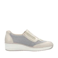 Rieker Beige & White Comfort Mini Wedge Slip On|4876060W