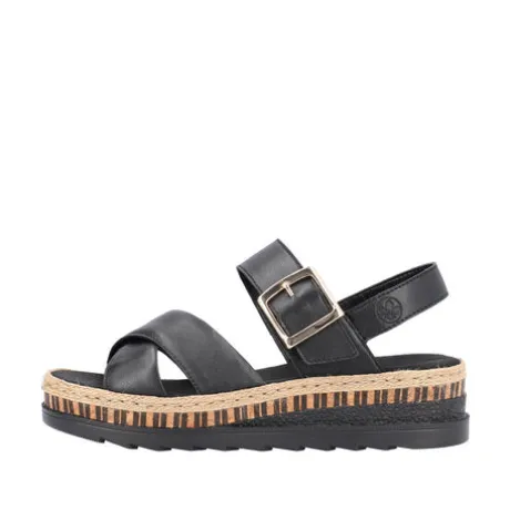Rieker Black Wedge Sandal|V795100B
