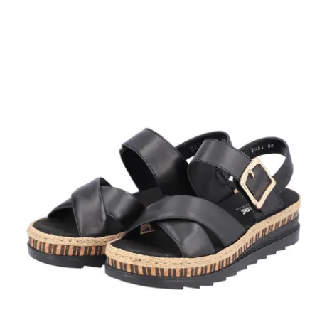 Rieker Black Wedge Sandal|V795100B