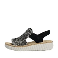 Rieker Black Wide Fit Woven Wedge Sandal||6927600