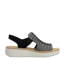 Rieker Black Wide Fit Woven Wedge Sandal||6927600
