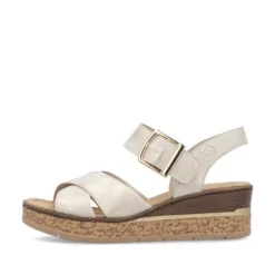 Rieker Light Gold Hook & Loop Wedge Sandal|6379560G