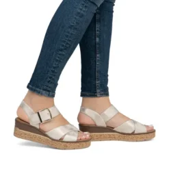 Rieker Light Gold Hook & Loop Wedge Sandal|6379560G