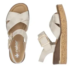 Rieker Light Gold Hook & Loop Wedge Sandal|6379560G