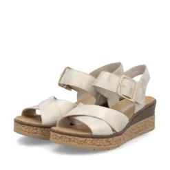 Rieker Light Gold Hook & Loop Wedge Sandal|6379560G