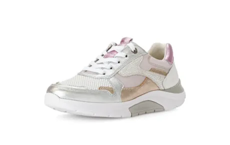 Rolling Soft Metallic Leather and Fabric Trainer|8692553