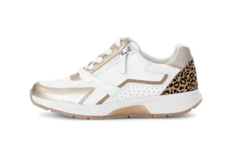 Rolling Soft White, Gold and Leo Print Trainer|8687853