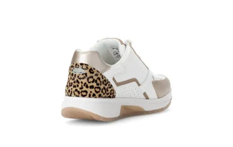 Rolling Soft White, Gold and Leo Print Trainer|8687853