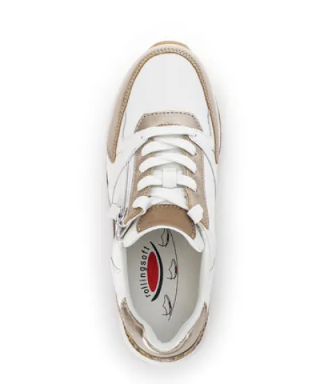 Rolling Soft White, Gold and Leo Print Trainer|8687853