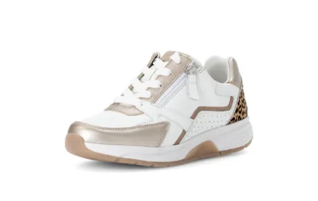 Rolling Soft White, Gold and Leo Print Trainer|8687853