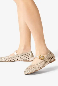 Unisa Gold Braided Leather Mary Jane|BALZAG