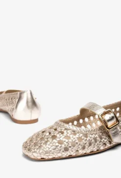 Unisa Gold Braided Leather Mary Jane|BALZAG