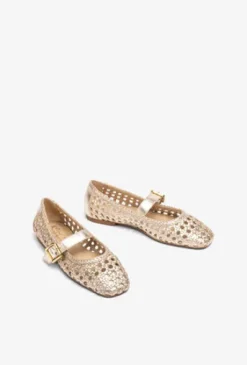 Unisa Gold Braided Leather Mary Jane|BALZAG