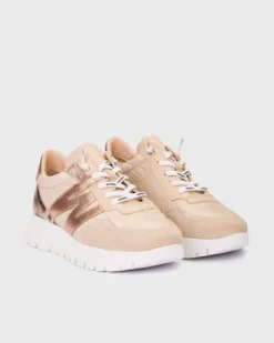 Wonders Beige and Leo Print Wedge Trainer|A24100B