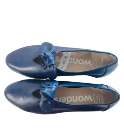 Wonders Blue Leather Wedge Slip On|C33159B