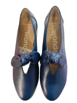 Wonders Blue Leather Wedge Slip On|C33159B