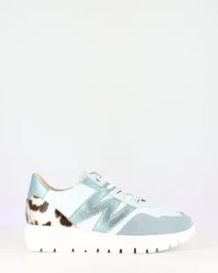 Wonders Metallic Blue and Leo Print Wedge Trainer|A24100A