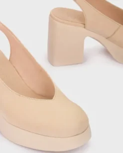 Wonders Nude Leather Platform Sling Back|H4990B